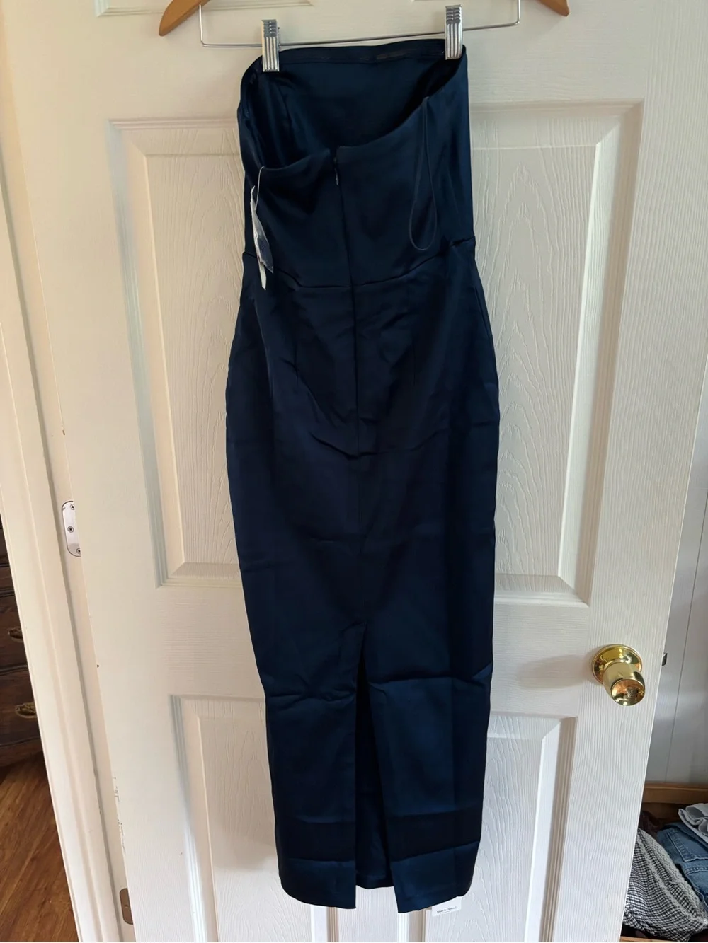 NEW Abercrombie & Fitch Satin Sculpt Strapless Maxi Dress - Navy Blue Size XS